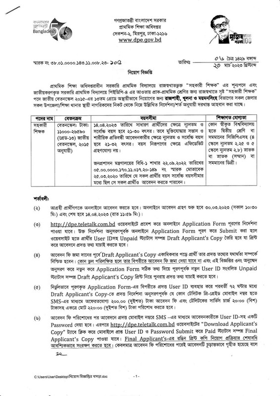 Primary School Assistant Teacher Jobs Circular Result 2024 -www.dpe.gov.bd 1